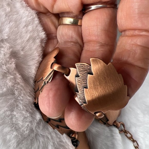 Vintage Necklace Leaf Bronze Copper Tone Jewelry W/ Earrings - Picture 12 of 14